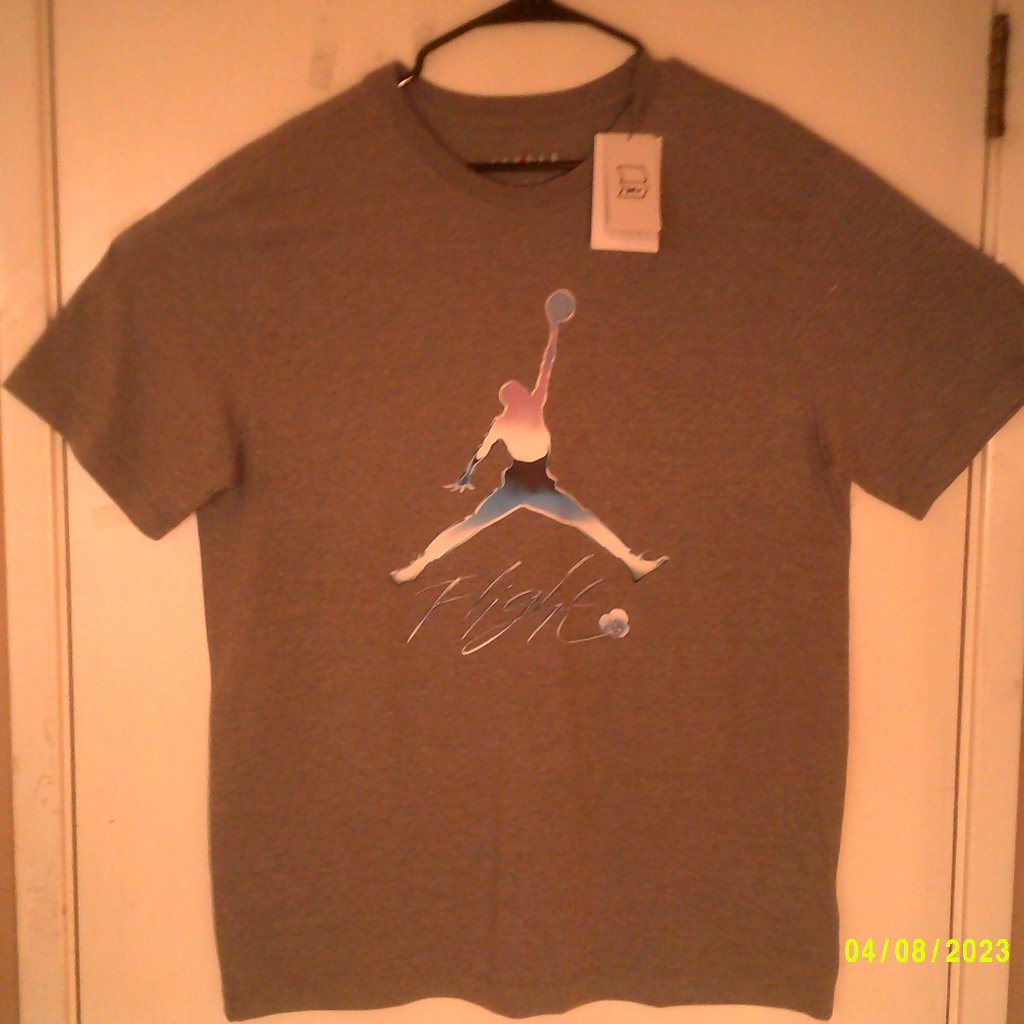 New Jordan Performance "Mj Jumpman Flight Tee" Men's Grey T-Shirt L Dv8414-010